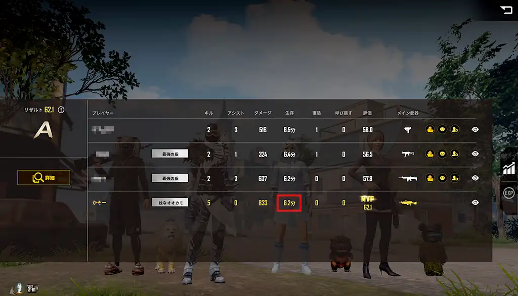初戦の戦績画面のスクリーンショット