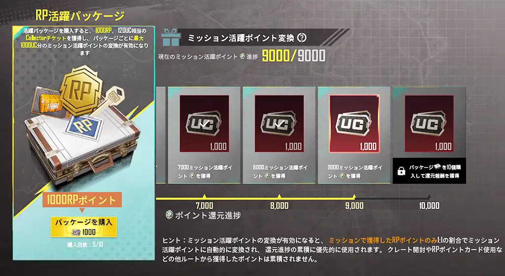 9個目のRP活躍パッケージが終了したスクリーンショット