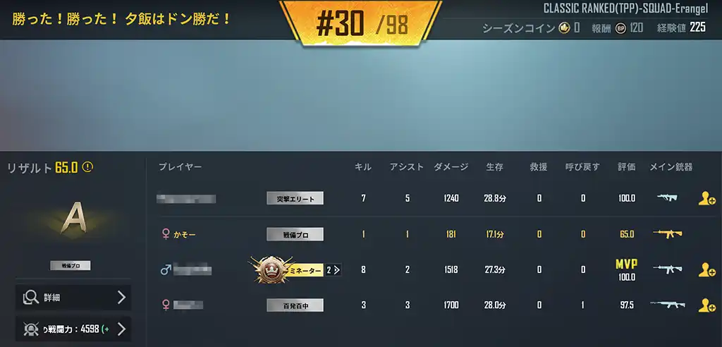 味方はドン勝していたらしい