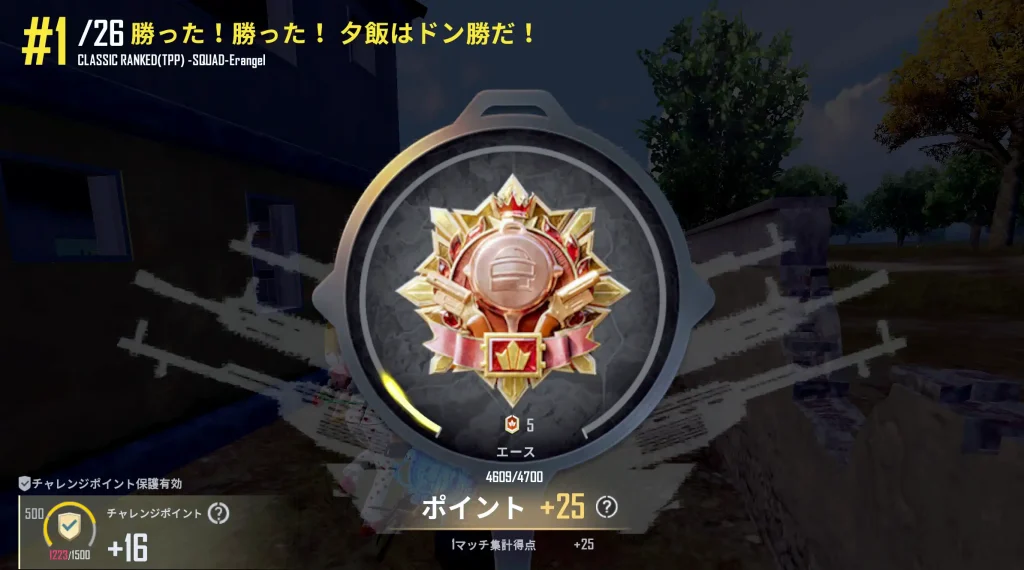 ドン勝してレートが25上がる