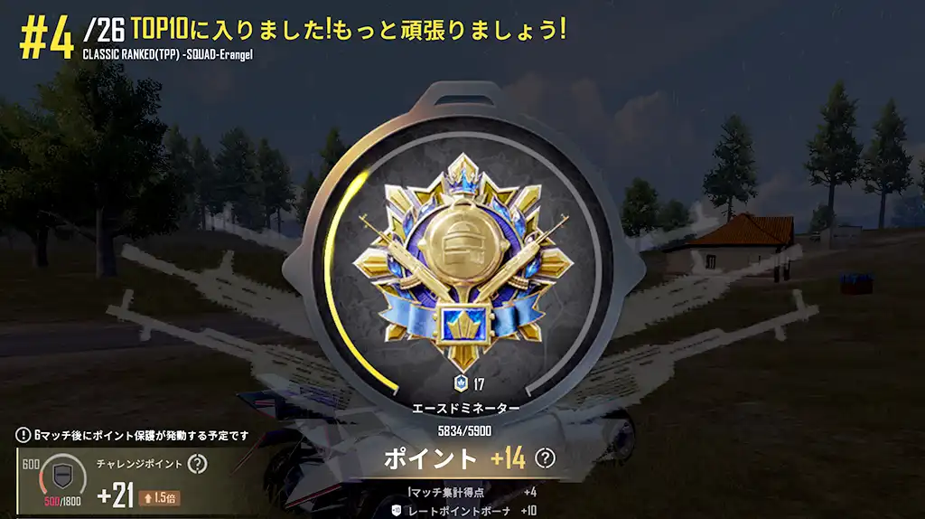 初戦はレートボーナスを含めてレートが4上がる