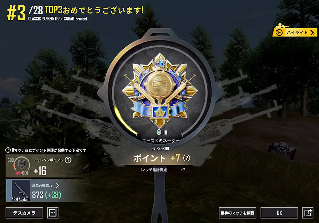 botしか倒してないのでレートが7上がる