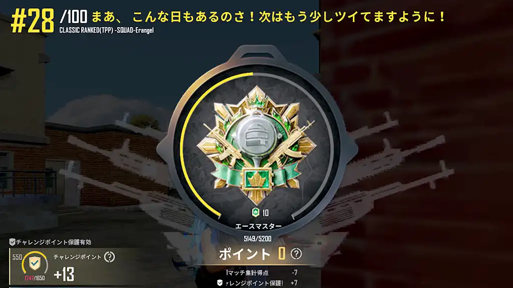 チャレンジポイント保護でレートはプラマイゼロ