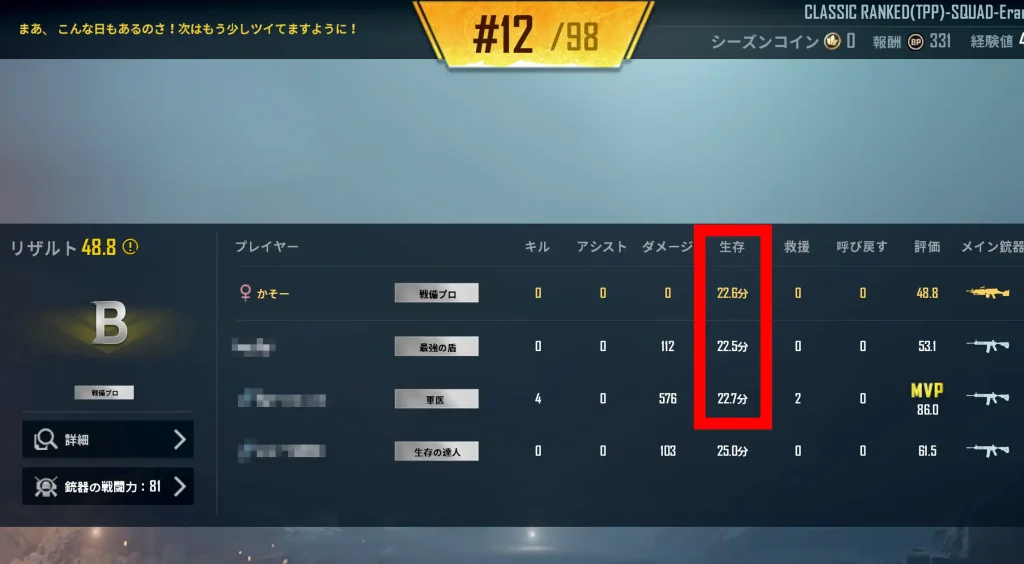 味方が全員生存していたのでクリア